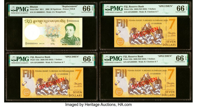 Bhutan, Fiji & Samoa Group Lot of 11 Examples PMG Gem Uncirculated 66 EPQ (4); A...