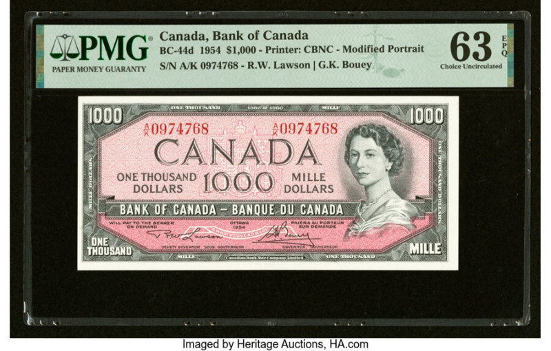 Canada Bank of Canada $1000 1954 BC-44d PMG Choice Uncirculated 63 EPQ. From the...