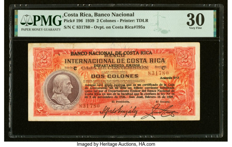 Costa Rica Banco Nacional de Costa Rica 2 Colones 15.2.1939 Pick 196 PMG Very Fi...