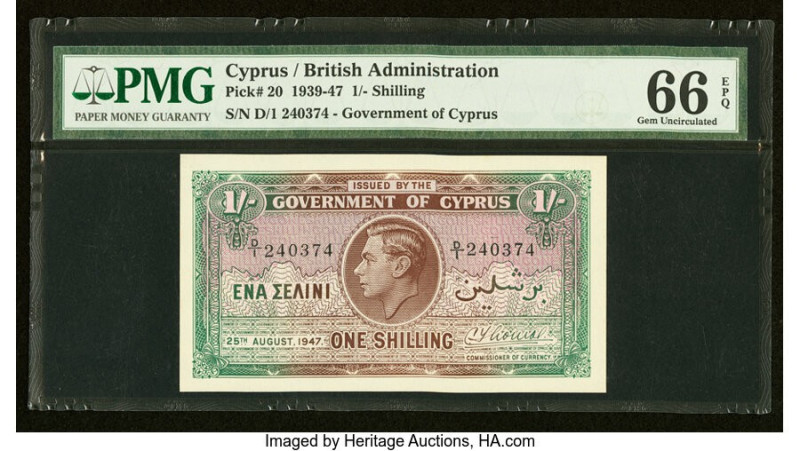 Cyprus Central Bank of Cyprus 1 Shilling 25.8.1947 Pick 20 PMG Gem Uncirculated ...