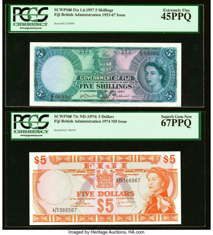 Fiji Government of Fiji 5 Shillings; 5 Dollars 1.6.1957; ND (1974) Pick 51a; 73c...