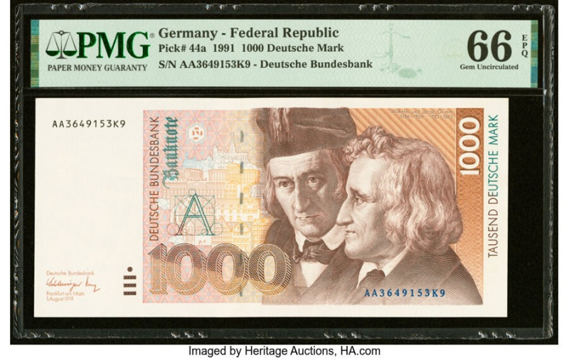 Germany Federal Republic Deutsche Bundesbank 1000 Deutsche Mark 1.8.1991 Pick 44...