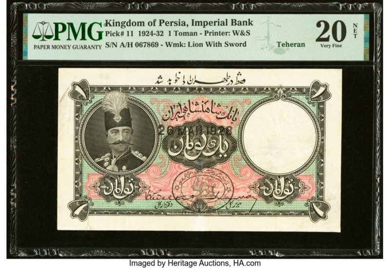 Iran Kingdom of Persia, Teheran - Imperial Bank 1 Toman 26.3.1928 Pick 11 PMG Ve...