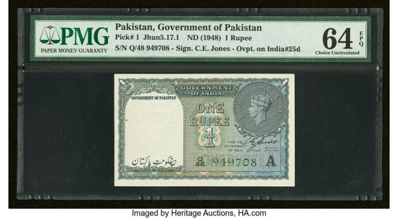 Pakistan Government of Pakistan 1 Rupee ND (1948) Pick 1 Jhunjhunwalla-Razack 5....