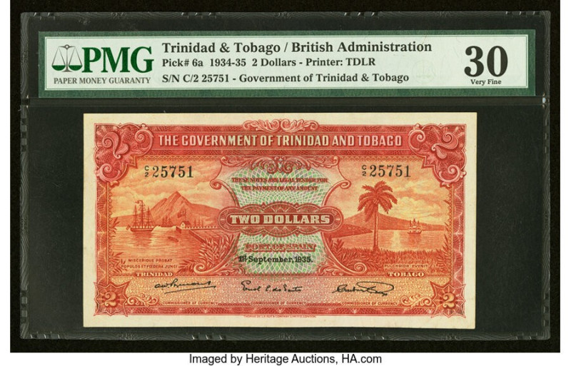 Trinidad & Tobago Government of Trinidad and Tobago 2 Dollars 1.9.1935 Pick 6a P...