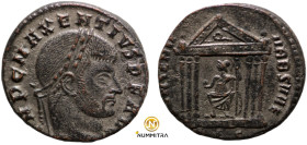 Maxentius. (308-310 AD). Æ Follis. (21mm, 5,16g) Rome. Obv: IMP C MAXENTIVS P F AVG. laureate bust of Maxentius right. Rev: CONSERV VRB SVAE. Roma sit...
