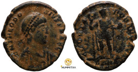 Theodosius I. (392-395 AD). Follis. (23mm, 4,32g) Antioch. Obv: DN THEODOSIVS PF AVG. pearl-diademed bust of Theodosius right. Rev: GLORIA ROMANORVM. ...