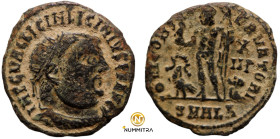Licinius I. (321-323 AD). Follis. (19mm, 2,65g) Antioch. Obv: IMP C VAL LICIN LICINIVS P F AVG. cuirassed bust of Licinius right. Rev: IOVI CONSERVATO...