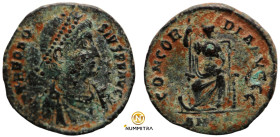Theodosius I. (378-383 AD). Æ Follis. (18mm, 2,26g) Antioch. Obv: D N THEODOSIVS P F AVG. pearl-diademed bust of Theodosius I. right. Rev: CONCORDIA A...