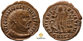Licinius I. (321-323 AD). Follis. (19mm, 2,46g) Antioch. Obv: IMP C VAL LICIN LICINIVS P F AVG. cuirassed bust of Licinius right. Rev: IOVI CONSERVATO...
