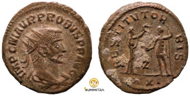 Probus. (276-282 AD). Æ Antoninian. (21mm, 3,91g) Antioch. Obv: IMP C M AVR PROBVS P F AVG. radiate cuirassed bust of Probus right. Rev: RESTITVT ORBI...