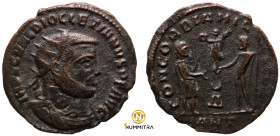 Diocletian. (285 AD). Æ Antoninian. (19mm, 2,05g) Antioch. Obv: IMP C C VAL DIOCLETIANVS P F AVG. radiate cuirassed bust of Diocletian right. Rev: CON...