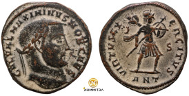Galerius Maximianus. (308-309 AD). Æ Follis. (25mm, 6,93g) Antioch. Obv: IMP C GAL VAL MAXIMIANVS P F AVG. laureate bust of Galerius Maximianus right....