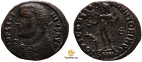 Licinius I. (317-320 AD). Follis. (17mm, 2,51g) Antioch. Obv: IMP LICINIVS AVG. draped bust of Licinius holding scepter left. Rev: IOVI CONSERVATORI A...
