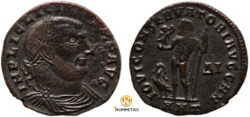 Licinius I. (317-320 AD). Follis. (20mm, 3,06g) Antioch. Obv: IMP LICINIVS AVG. draped bust of Licinius holding scepter left. Rev: IOVI CONSERVATORI A...
