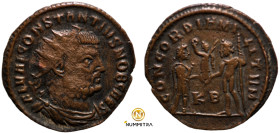 Constantinus I. Chlorus. (293-305 AD). Æ Antoninian. (21mm, 2,58g) Antioch. Obv: FL VAL CONSTANTIVS NOB CAES. radiate cuirassed bust of Constantinus r...