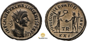 Maximianus. (286-305 AD). Æ Antoninian. (21mm, 3,96g) Antioch. Obv: IMP C M AVR VAL MAXIMIANVS P F AVG. radiate cuirassed bust of Maximianus right. Re...