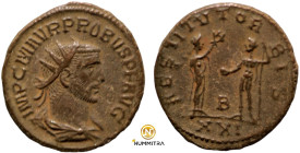 Probus. (276-282 AD). Æ Antoninian. (21mm, 3,84g) Antioch. Obv: IMP C M AVR PROBVS P F AVG. radiate cuirassed bust of Probus right. Rev: RESTITVT ORBI...