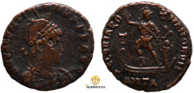 Valentinian II. (375-392 AD). Follis. (22mm, 3,87g) Antioch. Obv: D N VALENTINIANVS P F AVG. pearl-diademed and armed bust of Valentinian right. Rev: ...