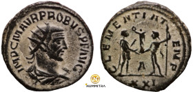 Probus. (276-282 AD). Æ Antoninian. (22mm, 3,71g) Antioch. Obv: IMP C M AVR PROBVS AVG. radiate cuirassed bust of Probus right. Rev: CLEMENTIA TEMP. P...
