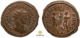 Diocletian. (285 AD). Æ Antoninian. (19mm, 2,73g) Antioch. Obv: IMP C C VAL DIOCLETIANVS P F AVG. radiate cuirassed bust of Diocletian right. Rev: IOV...