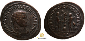 Diocletian. (285 AD). Æ Antoninian. (18mm, 3,66g) Antioch. Obv: IMP C C VAL DIOCLETIANVS P F AVG. radiate cuirassed bust of Diocletian right. Rev: IOV...
