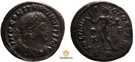 Constantinus I. (307-337 AD). Follis. (19mm, 2,81g) Antioch. Obv: CONSTANTINVS AVG. laureate bust of Constantinus left. Rev: SOL INVICTO COMITI. Sol s...