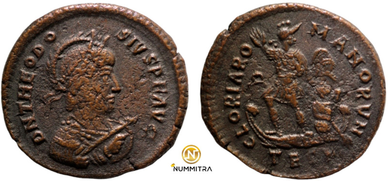 Theodosius I. (392-395 AD). Follis. (18mm, 3,09g) Thessalonica. Obv: D N THEODOS...