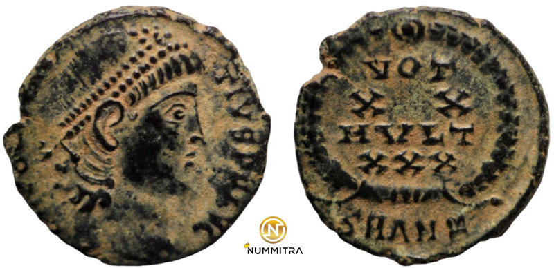 Constans. (347-348 AD). Æ Follis. (14mm, 1,51g) Antioch. Obv: D N CONSTANS P F A...