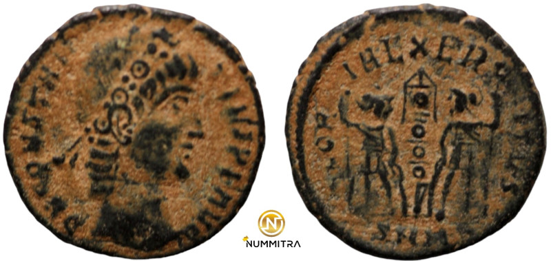 Constans. (346-349 AD). Æ Follis. (16mm, 1,60g) Antioch. Obv: DN FL CONSTANTIVS ...