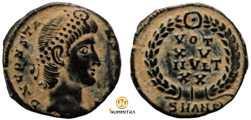 Constans. (347-348 AD). Æ Follis. (14mm, 1,52g) Antioch. Obv: D N CONSTANS P F A...