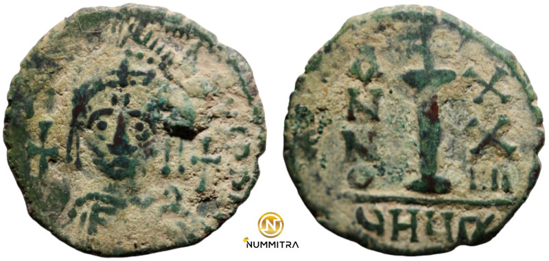 Maurice Tiberius. (582-602 AD). AE decanummium. (20mm, 3,51g) Theoupolis. Obv: b...