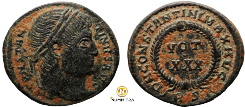 Constantinus I. (307-337 AD). Follis. (18mm, 2,98g) Siscia. Obv: CONSTANTINVS AV...