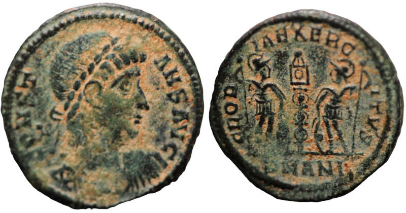 Constans. (346-349 AD). Æ Follis. (17mm, 1,89g) Antioch. Obv: DN FL CONSTANTIVS ...