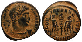 Constantinus I. (306-337 AD). Æ Follis. (16mm, 1,48g) Antioch. Obv: CONSTANTINVS MAX AVG. pearl-diademed bust of Constantinus I. right. Rev: GLORIA EX...