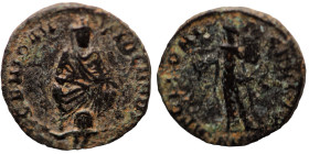 Maximinus II. (310-313 AD). Æ Follis. (15mm, 1,38g) Syria. Antioch. Obv: GENIO ANTIOCHENI. Genius sitting on rocks holding grain ears, river god Oront...