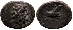 Phoenicia. Arados. (137-51 BC) Æ Bronze. (14mm, 3,71g) Obv: laureate head of Zeus right. Rev: galley-ram left.