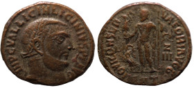 Licinius I. (321-323 AD). Follis. (18mm, 3,23g) Antioch. Obv: IMP C VAL LICIN LICINIVS P F AVG. laureate bust of Licinius right. Rev: IOVI CONSERVATOR...