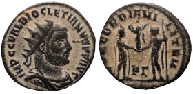 Diocletian. (285 AD). Æ Antoninian. (19mm, 2,13g) Antioch. Obv: IMP C C VAL DIOCLETIANVS P F AVG. radiate cuirassed bust of Diocletian right. Rev: CON...