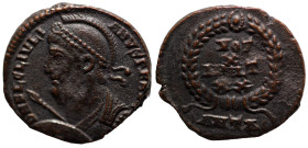 Julianus II. Apostata. (361-363 AD). Æ Follis. (17mm, 2,95g) Antioch. Obv: D N FL CL IVLIANVS P F AVG. diademed, helmeted and armed bust left. Rev: VO...