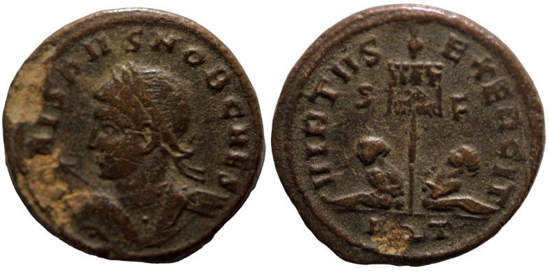 Crispus. (320 AD). Follis. (18mm, 2,59g) Antioch. Obv: IVL CRISPVS NOB CAES. lau...