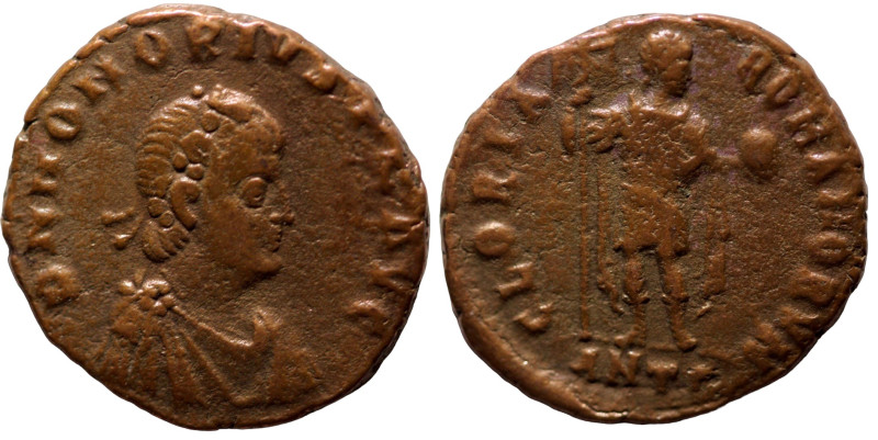 Honorius. (393-395 AD). Follis. (22mm, 4,76g) Antioch. Obv: DN HONORIVS PF AVG. ...