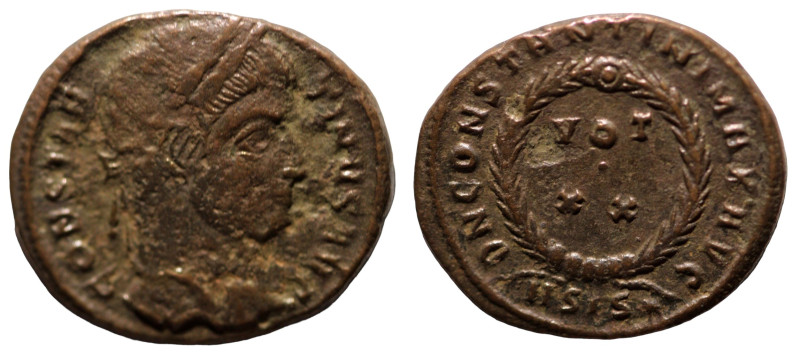 Constantinus I. (307-337 AD). Follis. (17mm, 2,89g) Siscia. Obv: CONSTANTINVS AV...