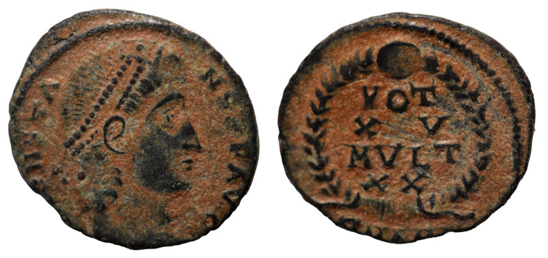 Constans. (347-348 AD). Æ Follis. (15mm, 1,30g) Antioch. Obv: D N CONSTANS P F A...