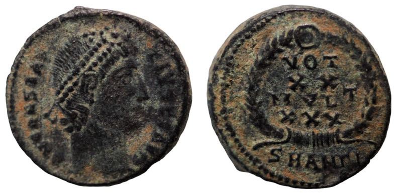 Constans. (347-348 AD). Æ Follis. (15mm, 2,13g) Antioch. Obv: D N CONSTANS P F A...