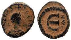 Anastasius I. (491-518 AD). Æ Pentanummium. (13mm, 2,20g) Constantinople. Obv: pearl-diademed bust right. Rev: large epsilon.