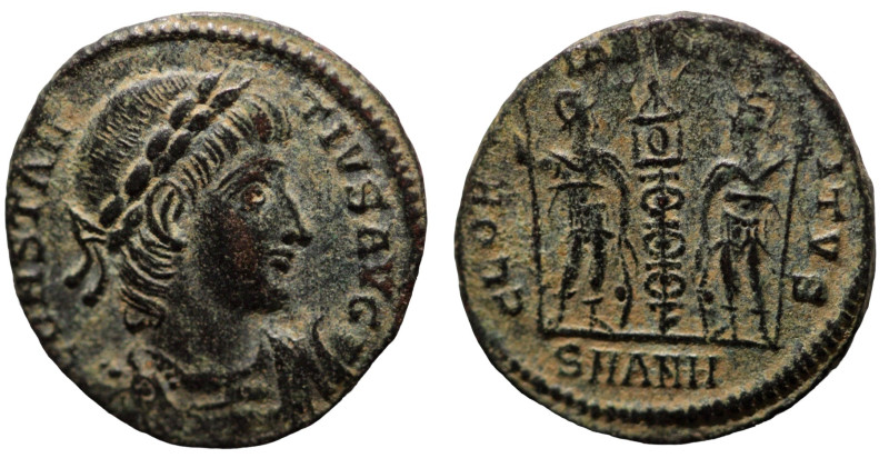 Constans. (346-349 AD). Æ Follis. (16mm, 1,44g) Antioch. Obv: DN FL CONSTANTIVS ...