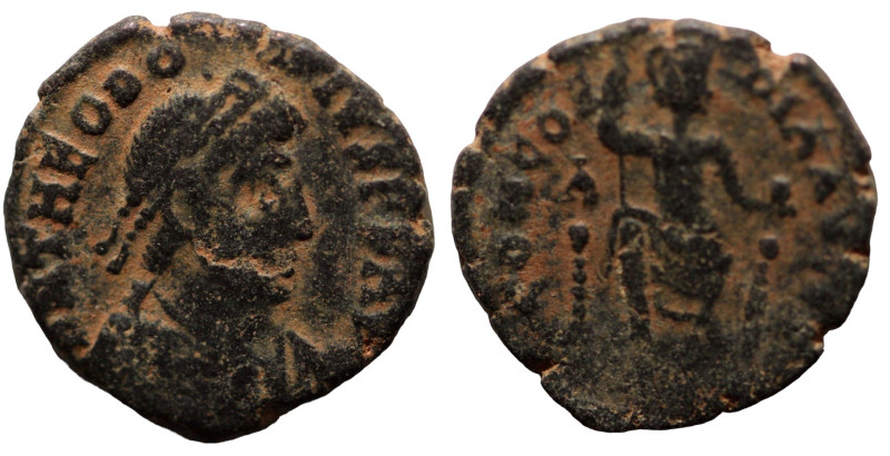 Theodosius I. (378-383 AD). Æ Follis. (17mm, 2,32g) Antioch. Obv: D N THEODOSIVS...