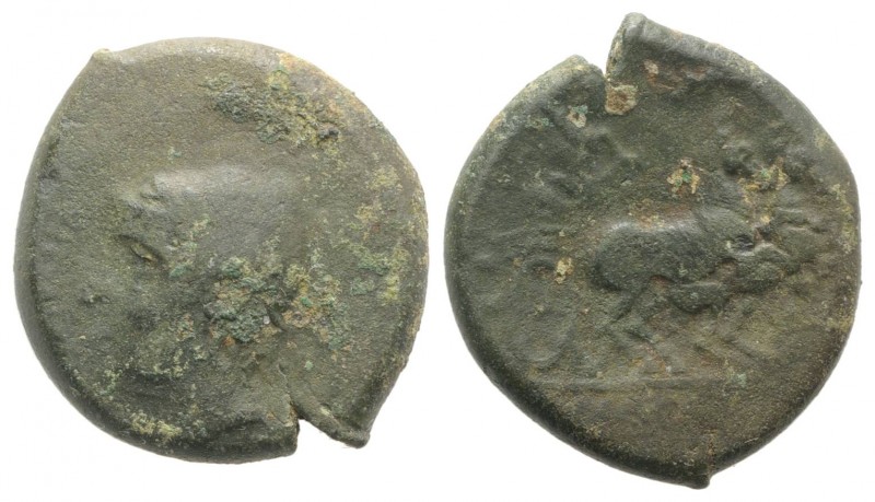 Samnium, Aesernia, c. 263-240 BC. Æ (22mm, 7.09g, 7h). Head of Vulcan l., wearin...