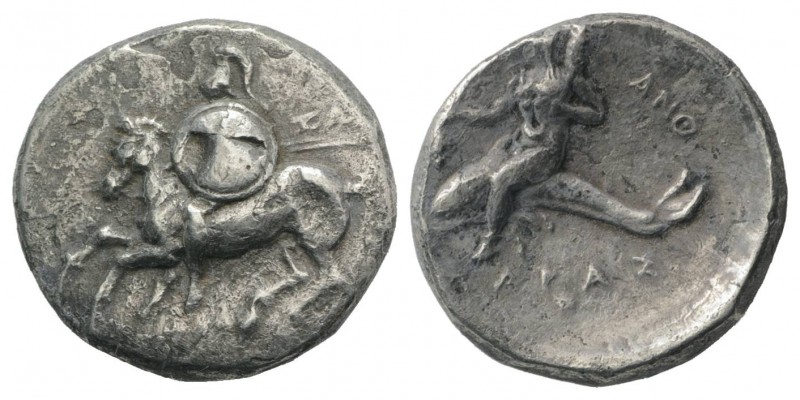 Southern Apulia, Tarentum, c. 280-272 BC. Fourrèe Nomos (21mm, 6.08g, 1h). Horse...